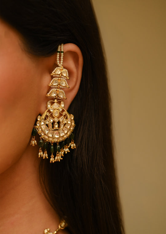 Sterling Silver Rajnigandha Chaandbali Earrings with Kanauti