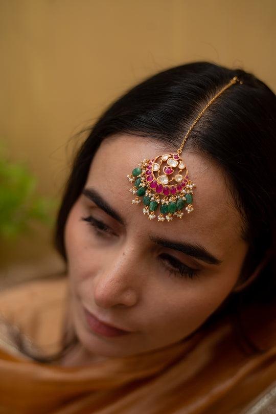 Sterling Silver Chanderi Multicolored Maangtika