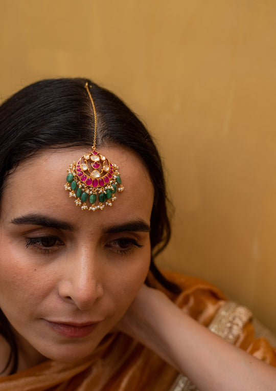 Sterling Silver Chanderi Multicolored Maangtika