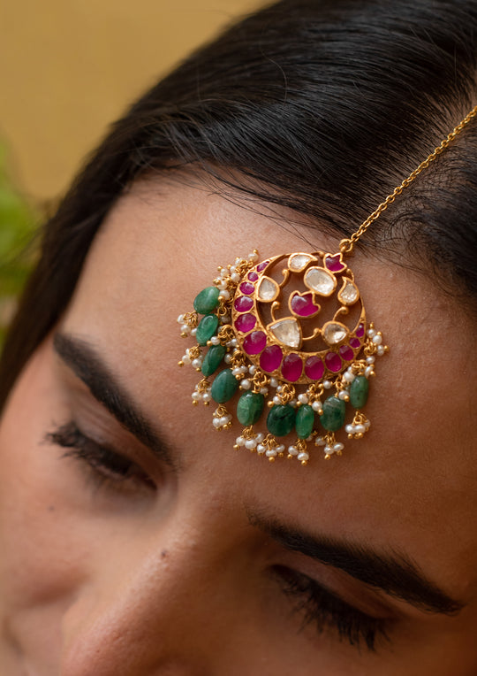 Sterling Silver Chanderi Multicolored Maangtika