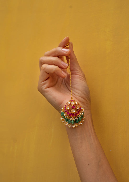 Sterling Silver Chanderi Multicolored Maangtika