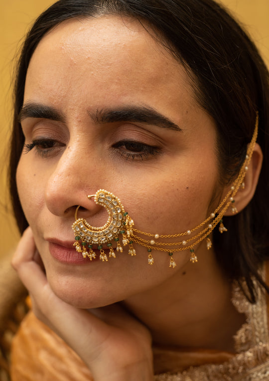 Bikaner Emerald Bridal Nath (Clip-On)