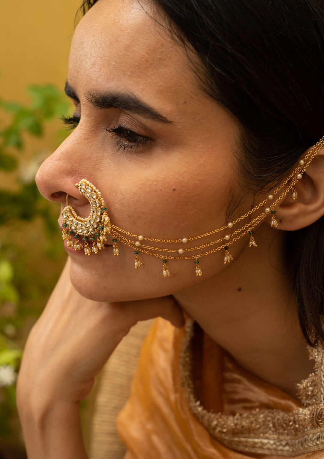 Bikaner Emerald Bridal Nath (Clip-On)