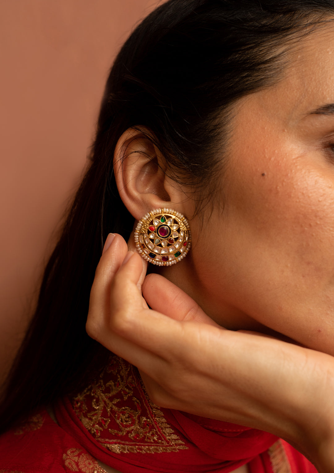 Bundi Navratna Studs Earrings