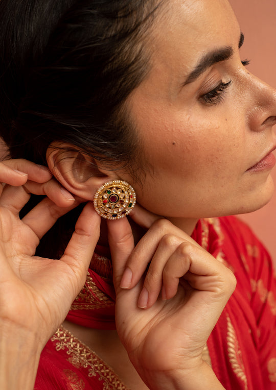 Bundi Navratna Studs Earrings