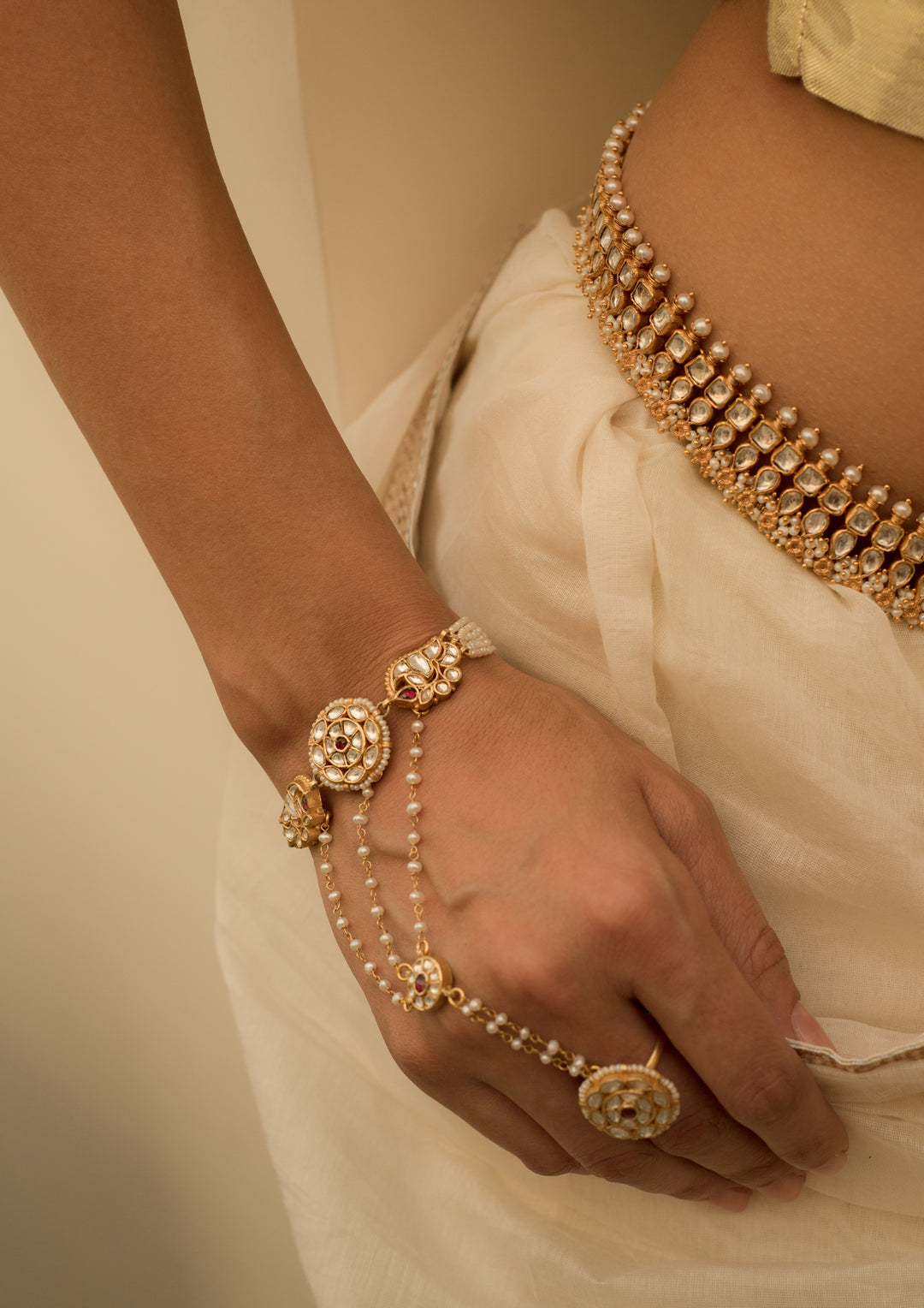 Sarayu Delicate Single Multipurpose Hathphool Bracelet and Ring