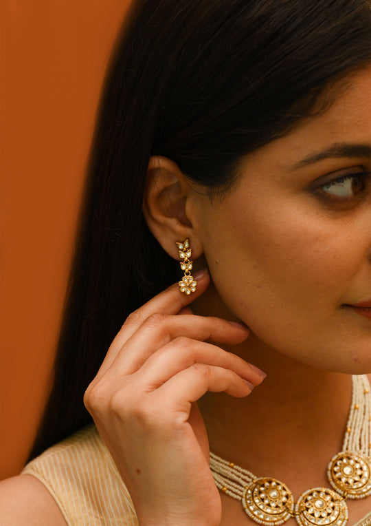 Monochrome Tri Layer Kundan Earrings