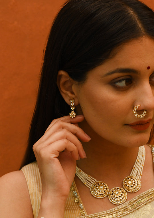 Monochrome Tri Layer Kundan Earrings