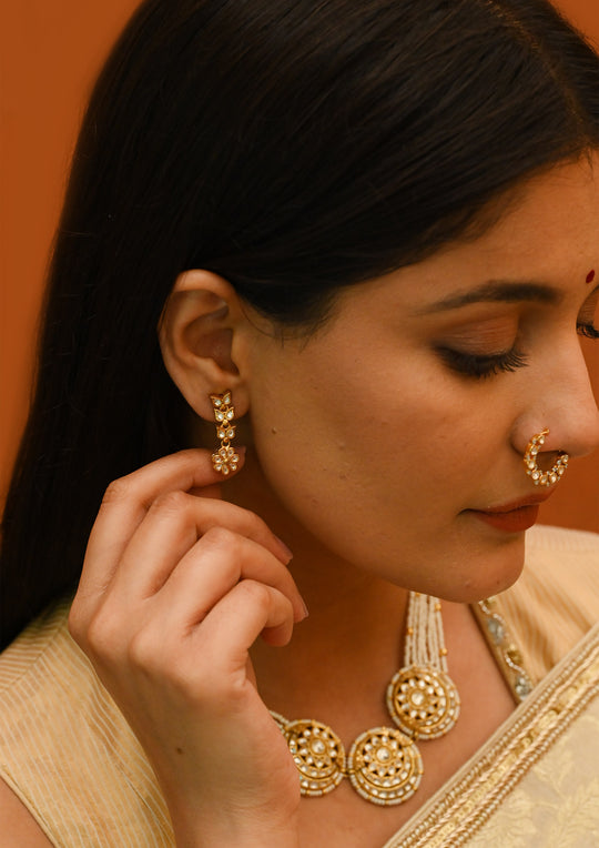 Monochrome Tri Layer Kundan Earrings
