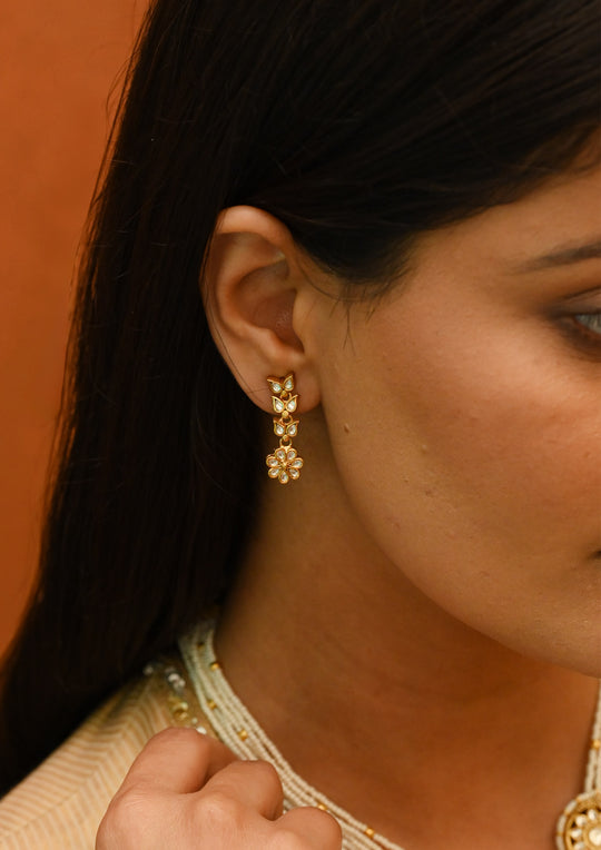 Monochrome Tri Layer Kundan Earrings