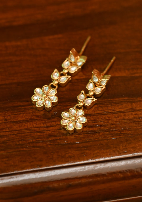 Monochrome Tri Layer Kundan Earrings