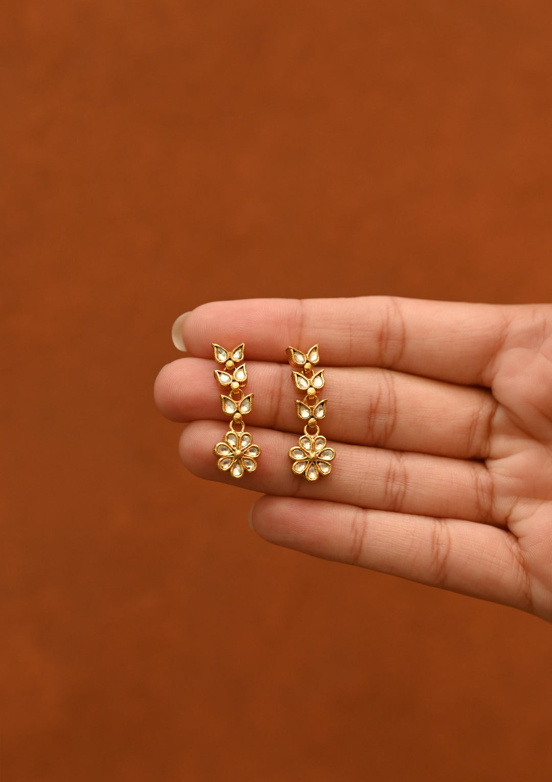Monochrome Tri Layer Kundan Earrings