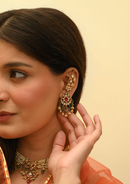 Sterling Silver Shabnam Earrings with Kanauti