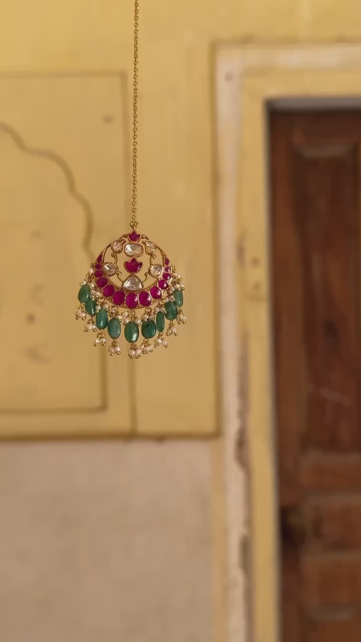 Sterling Silver Chanderi Multicolored Maangtika