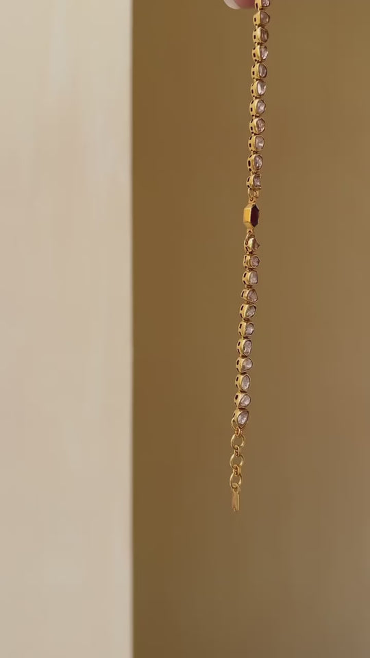 Izra Sterling Silver Delicate Single Line Gold Plated Semi-Moissanite Bracelet