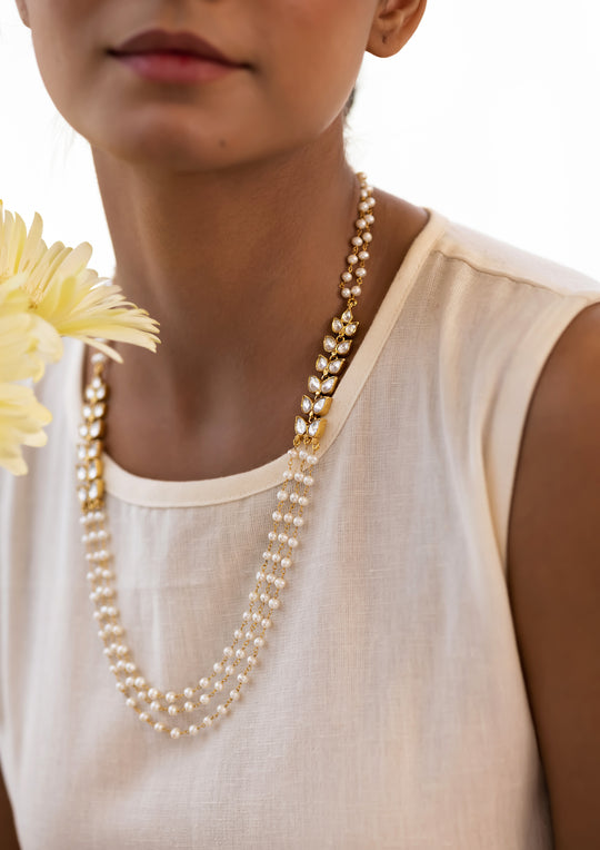 Golden Mango Short Necklace with Pearls