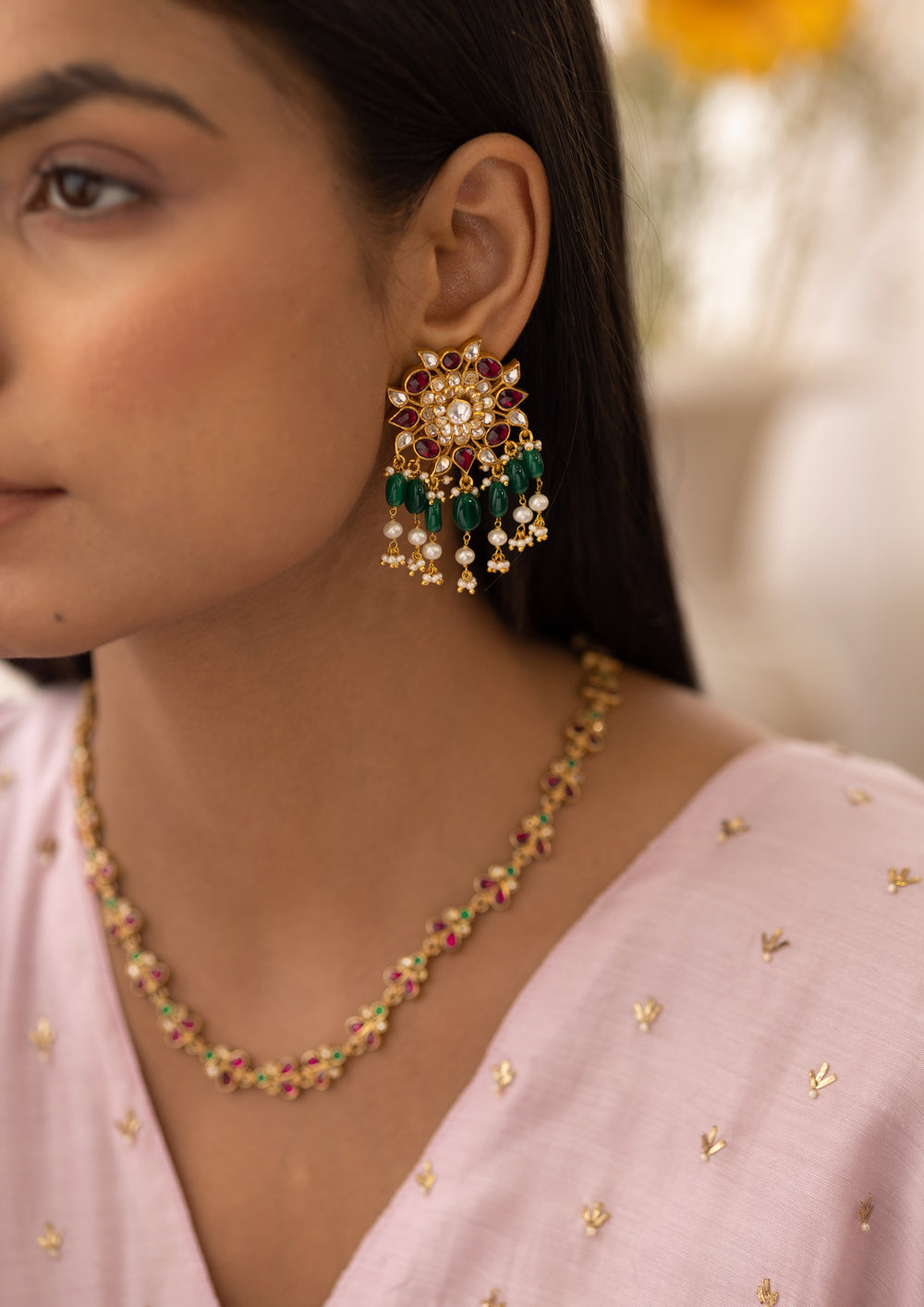 Multicolored Pachikari Hanging Studs