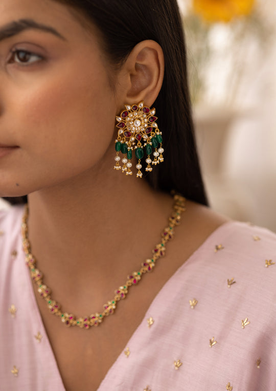 Multicolored Pachikari Hanging Studs