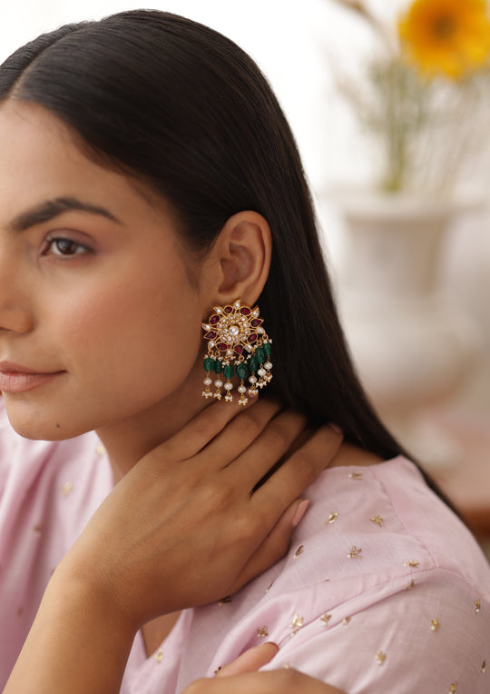 Multicolored Pachikari Hanging Studs