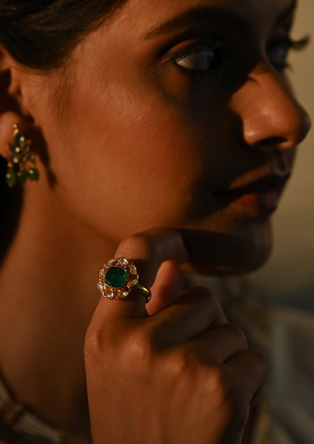 Sterling Silver Green Victoria Ring (Adjustable)