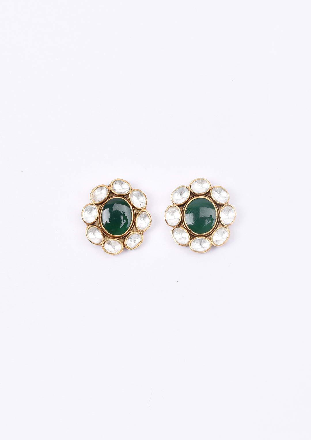 Dopehri Floral Green Onyx Polki Studs