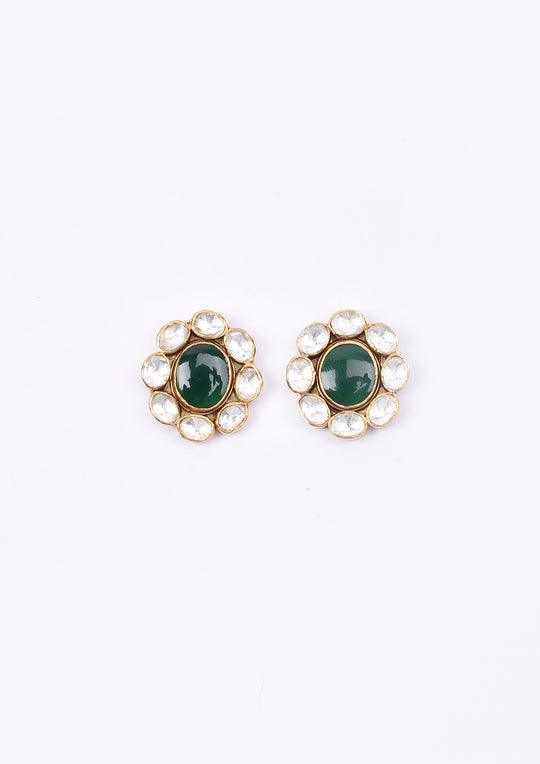 Dopehri Floral Green Onyx Polki Studs