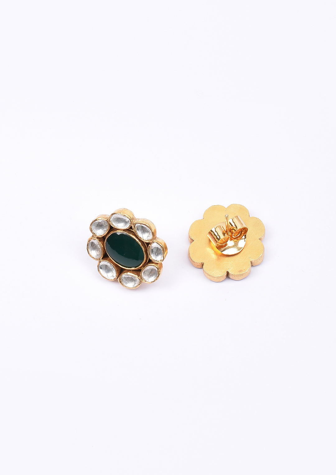 Dopehri Floral Green Onyx Polki Studs