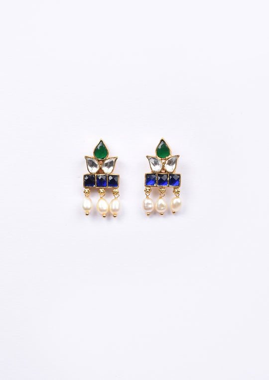 Dopehri Multicolored Leaf Hanging Studs With Pearl Drops