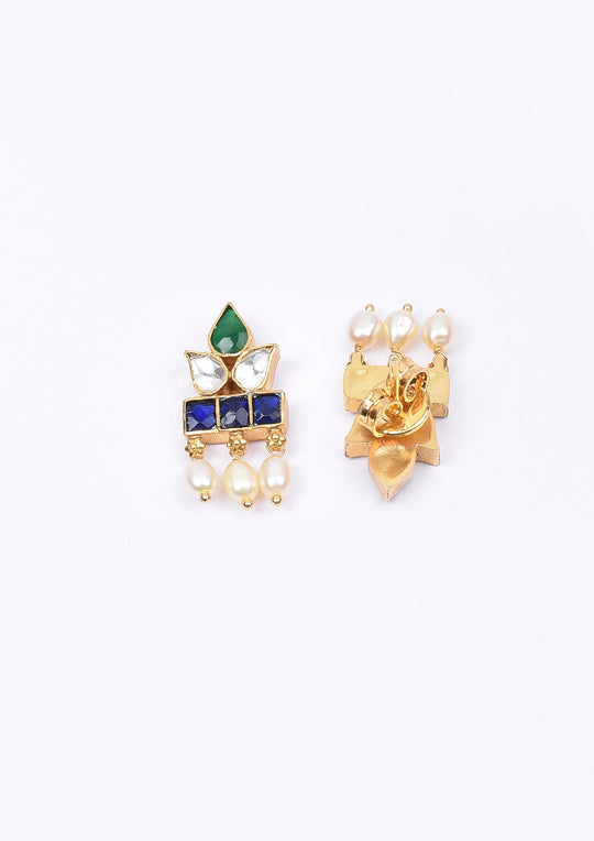 Dopehri Multicolored Leaf Hanging Studs With Pearl Drops