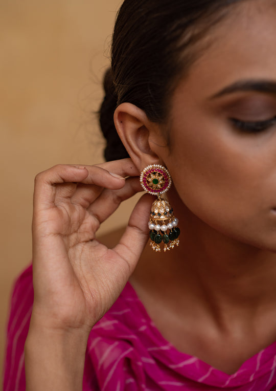 Sterling Silver Hariyali Jhumkas