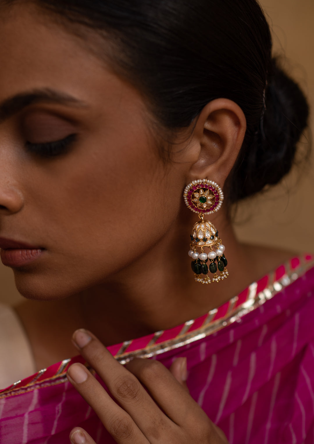 Sterling Silver Hariyali Jhumkas