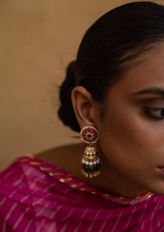 Sterling Silver Hariyali Jhumkas