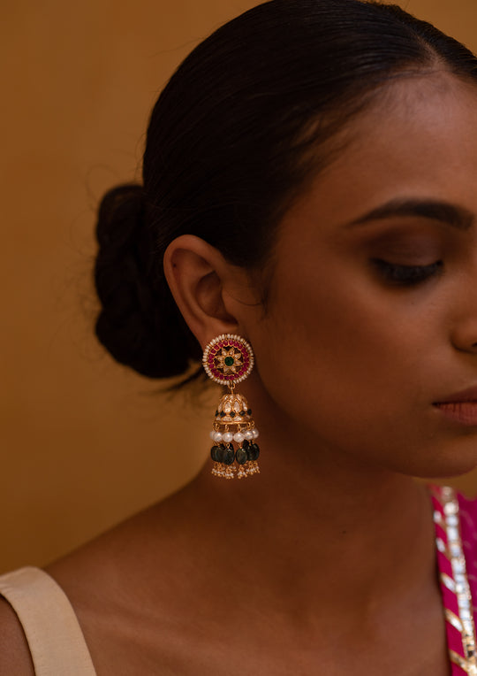 Sterling Silver Hariyali Jhumkas