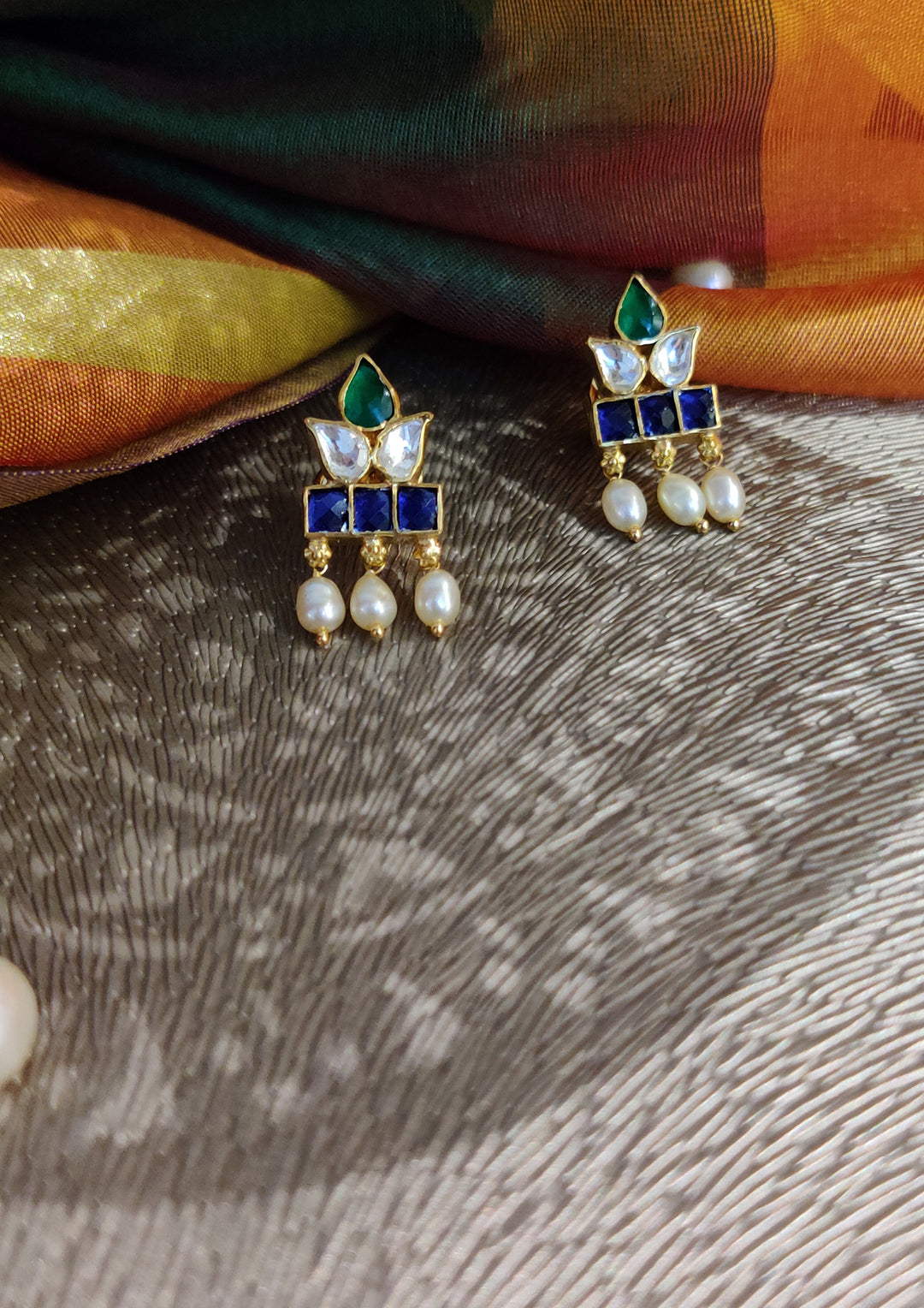 Dopehri Multicolored Leaf Hanging Studs With Pearl Drops