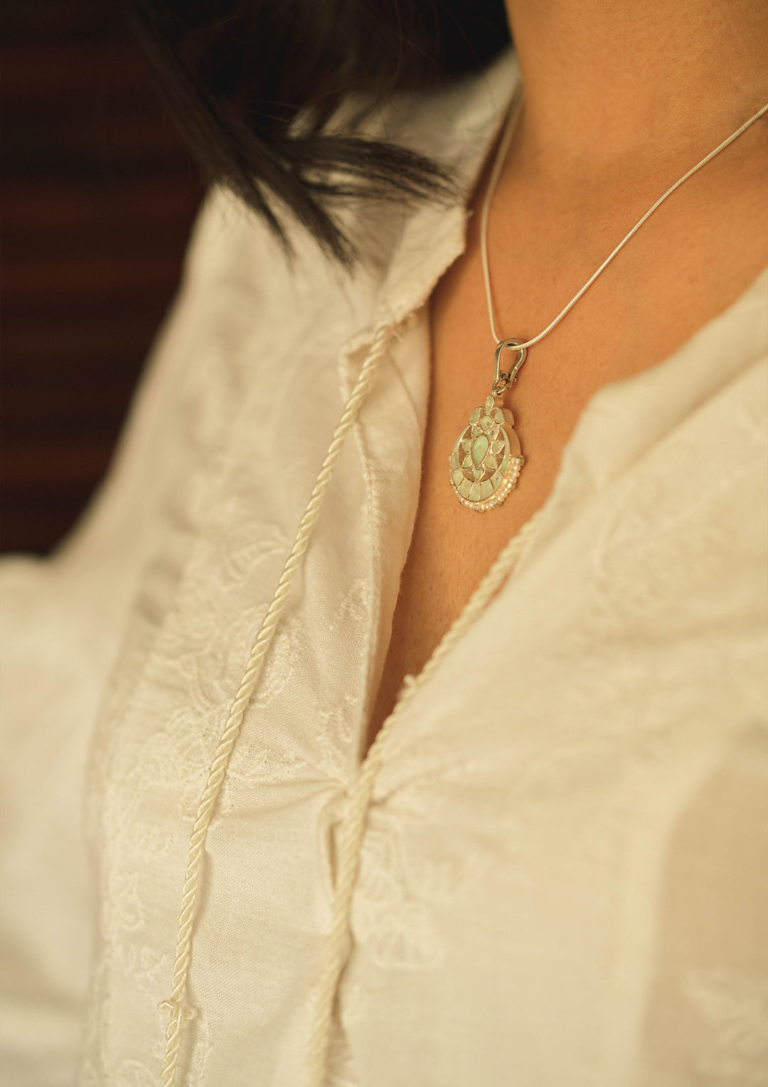 Powder Blue and Silver 'Tukra' Pendant with Complimentary Chain