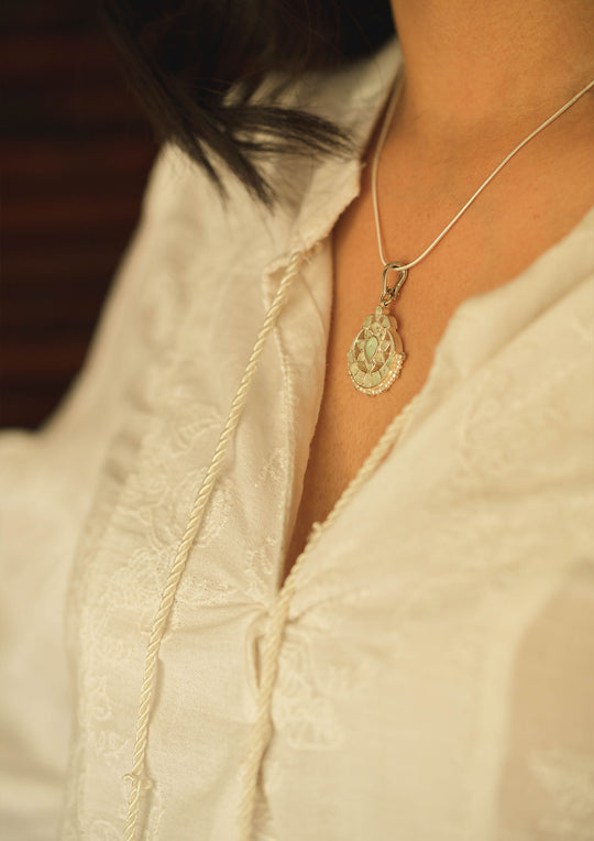 Powder Blue and Silver 'Tukra' Pendant with Complimentary Chain