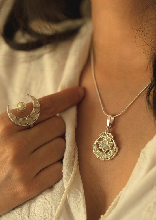 Pearly Crescent Moon Adjustable 'Tukra' Ring