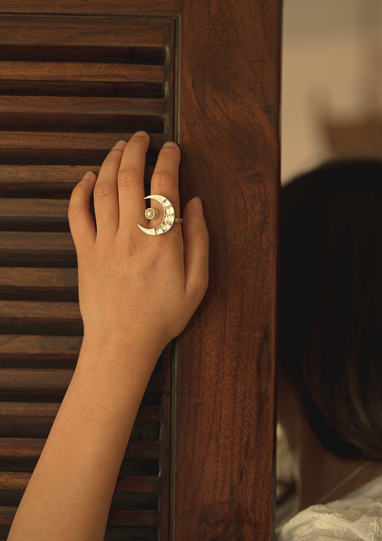 Pearly Crescent Moon Adjustable 'Tukra' Ring