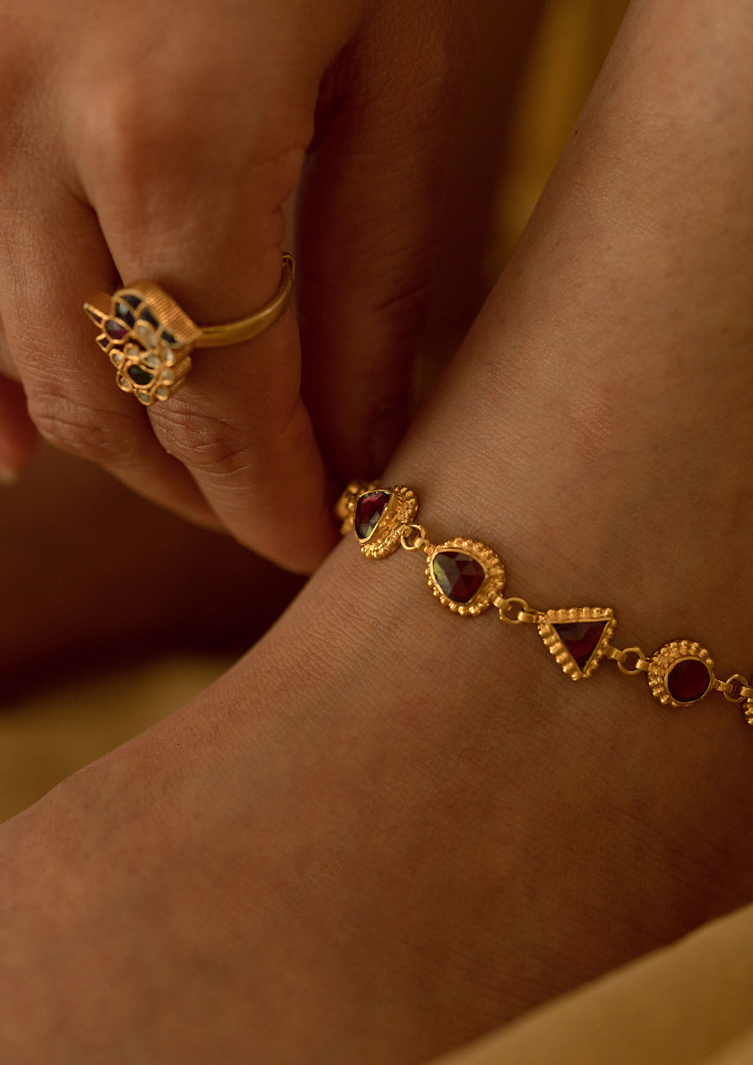 Single Line Tourmaline 'Tukra' Anklets (Pair)
