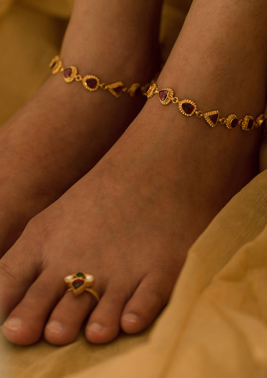 Single Line Tourmaline 'Tukra' Anklets (Pair)