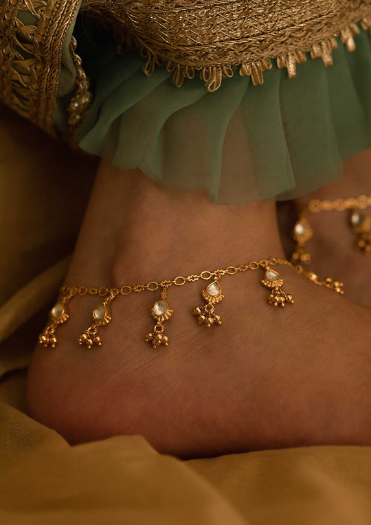Tinkling Gold Plated 'Tukra' Anklets (Pair)