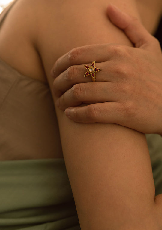 Coral Star Adjustable Tukra Ring