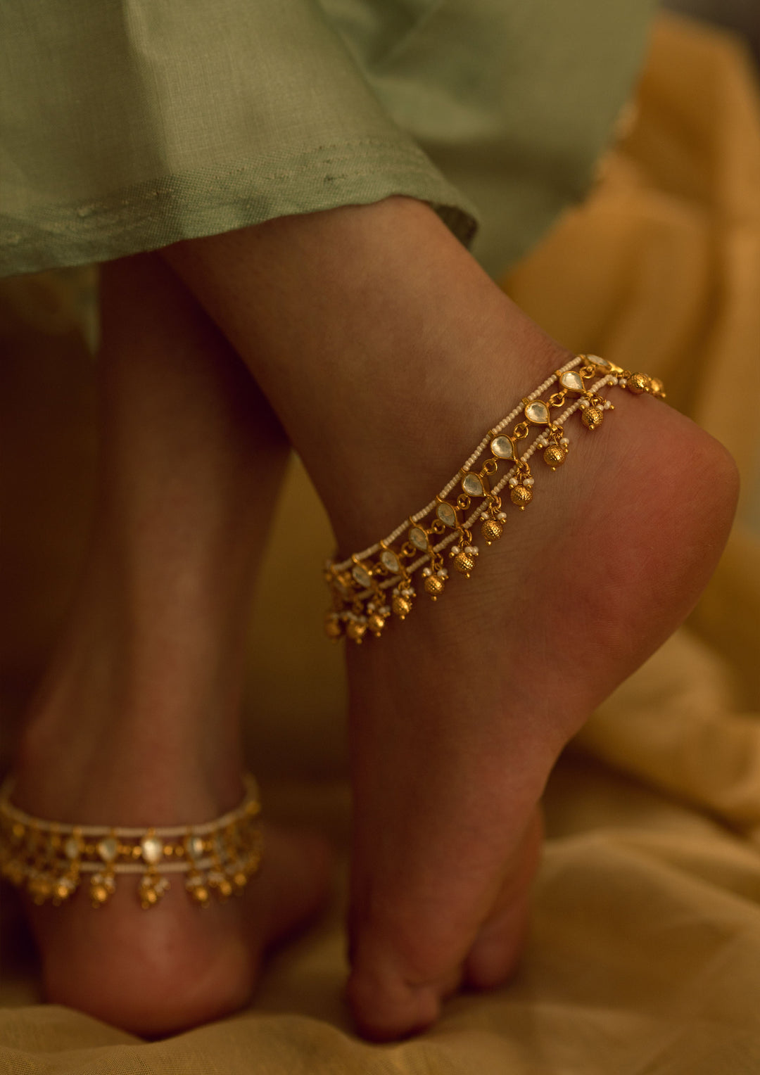Classic Kundan Pearl Belt 'Tukra' Anklets (Pair)