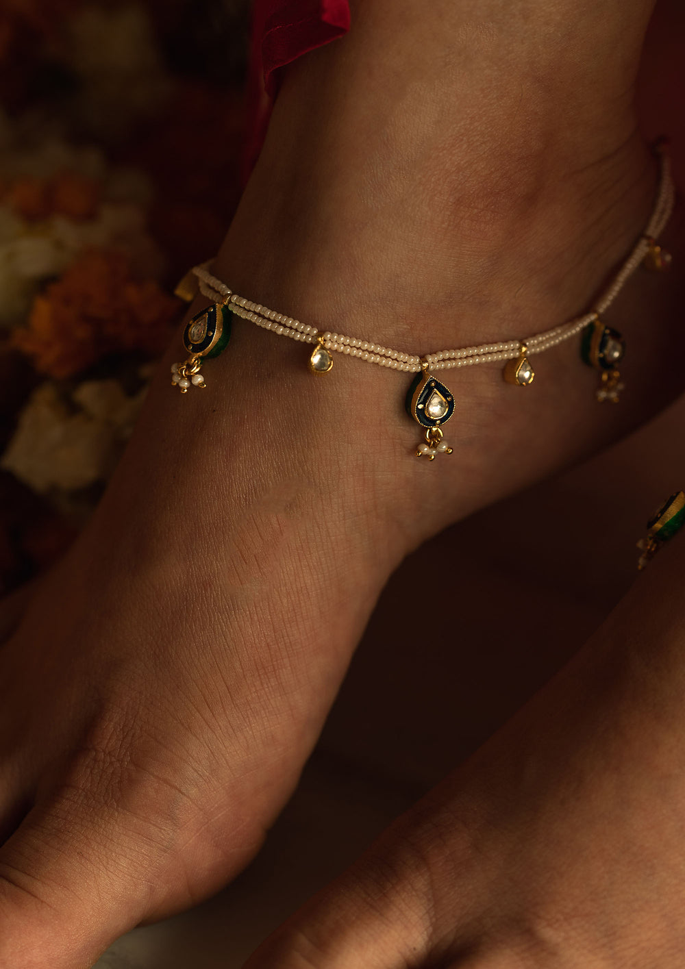 Blue Meenakari 'Tukra' Anklets (Pair)