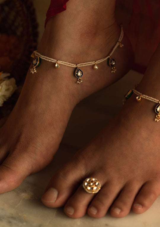 Blue Meenakari 'Tukra' Anklets (Pair)