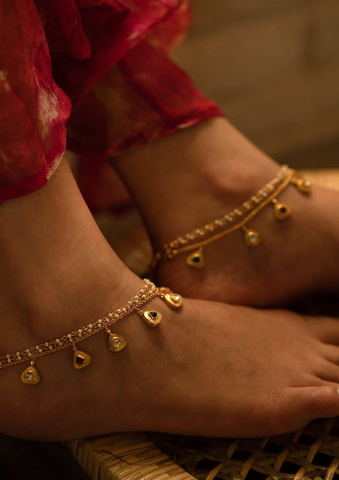Multicolored Antique 'Tukra' Anklets (Pair)