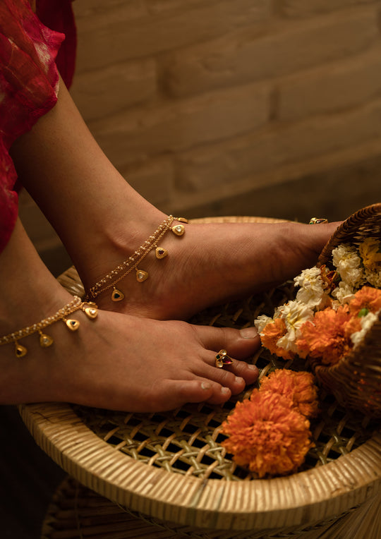 Multicolored Antique 'Tukra' Anklets (Pair)