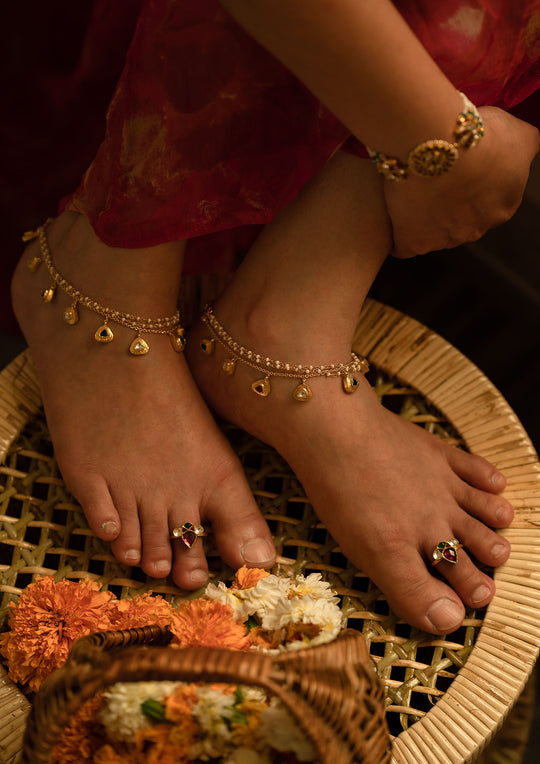Multicolored Antique 'Tukra' Anklets (Pair)