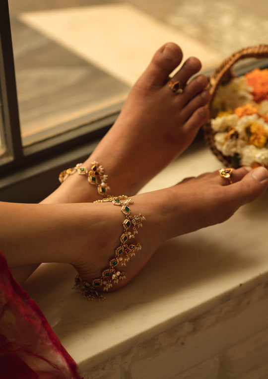 Multicolored Bridal 'Tukra' Anklets (Pair)