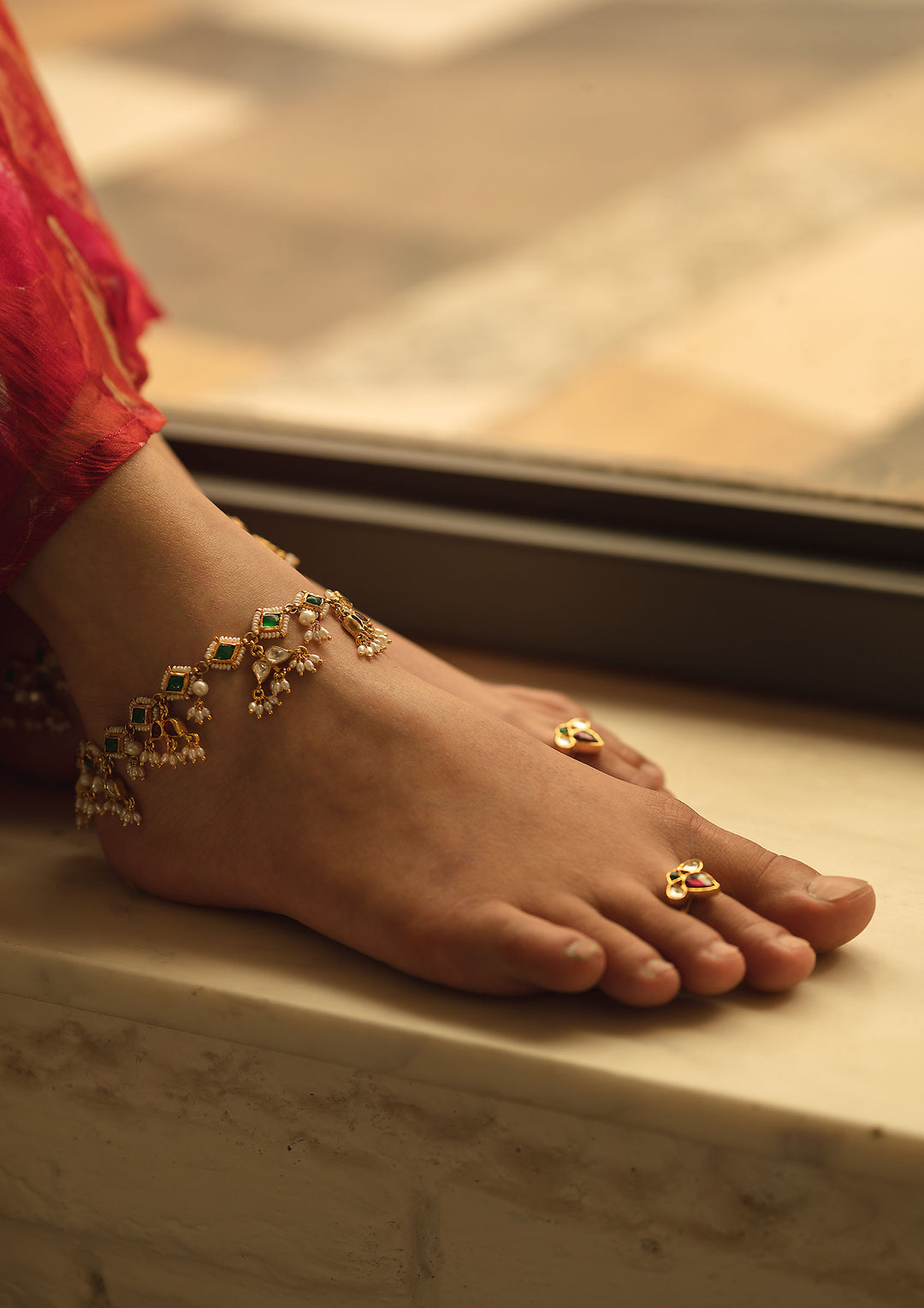 Multicolored Bridal 'Tukra' Anklets (Pair)